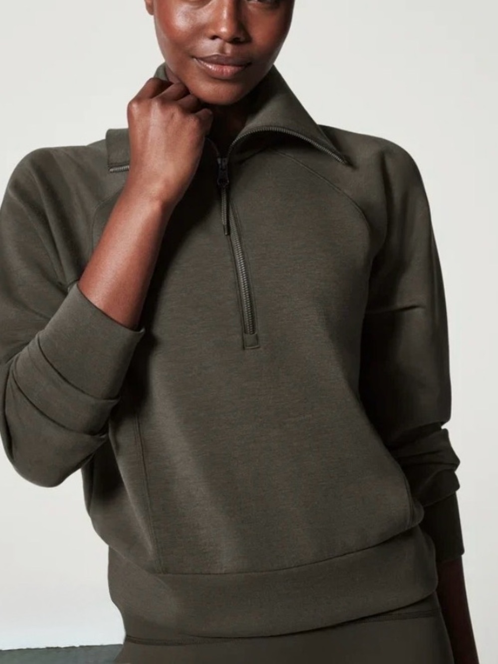 SPANX AirEssentials Half Zip Dark Palm Sweatshirt